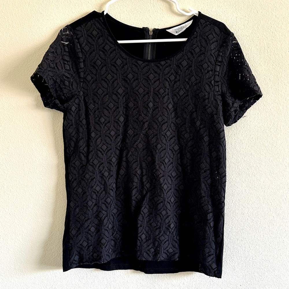 Market & Spruce Lace Front Back Zip Short Sleeve Blouse Size Medium Stitch Fix